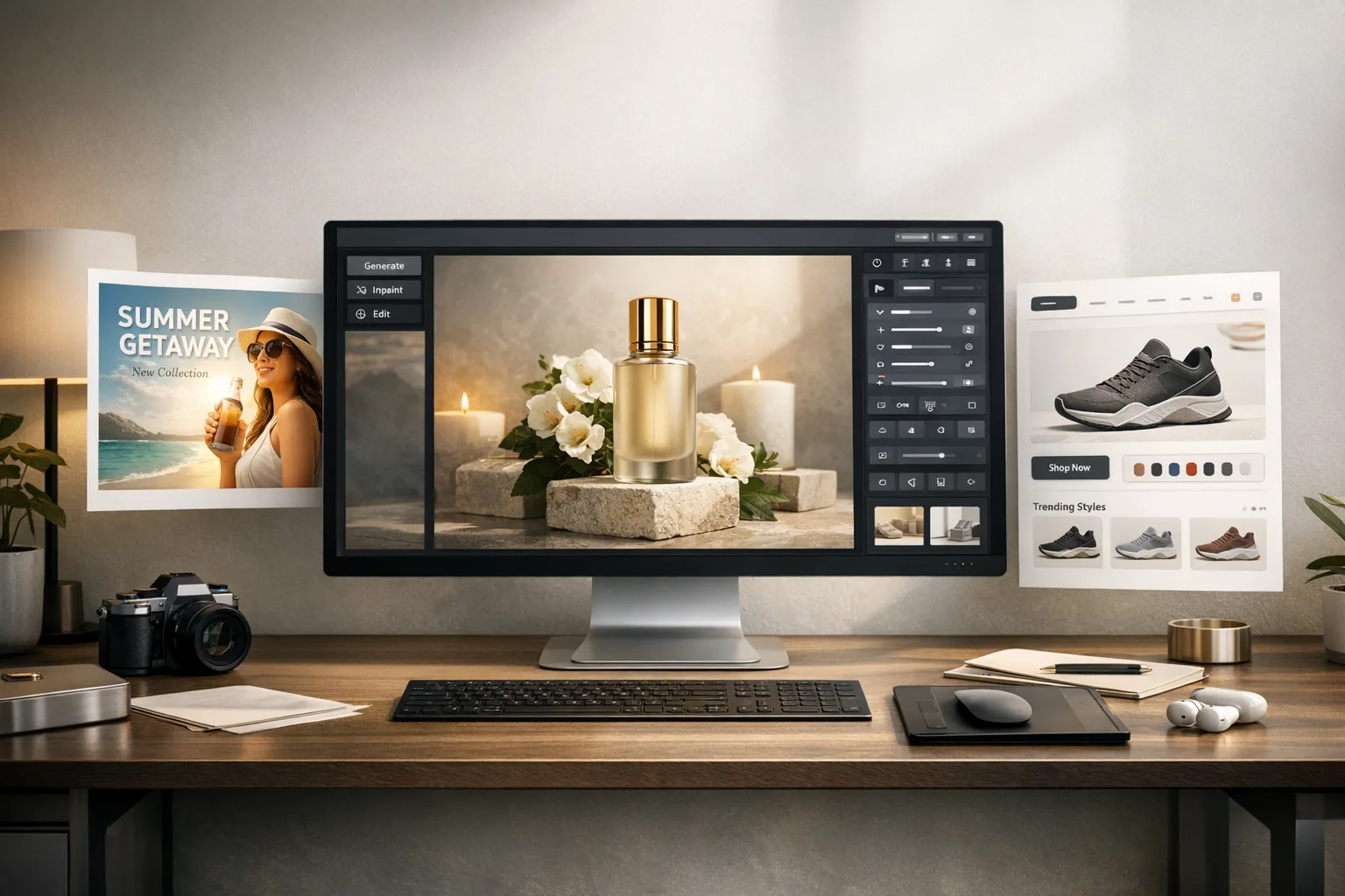 Designer workspace using Image2 for product, poster, and interface concepts