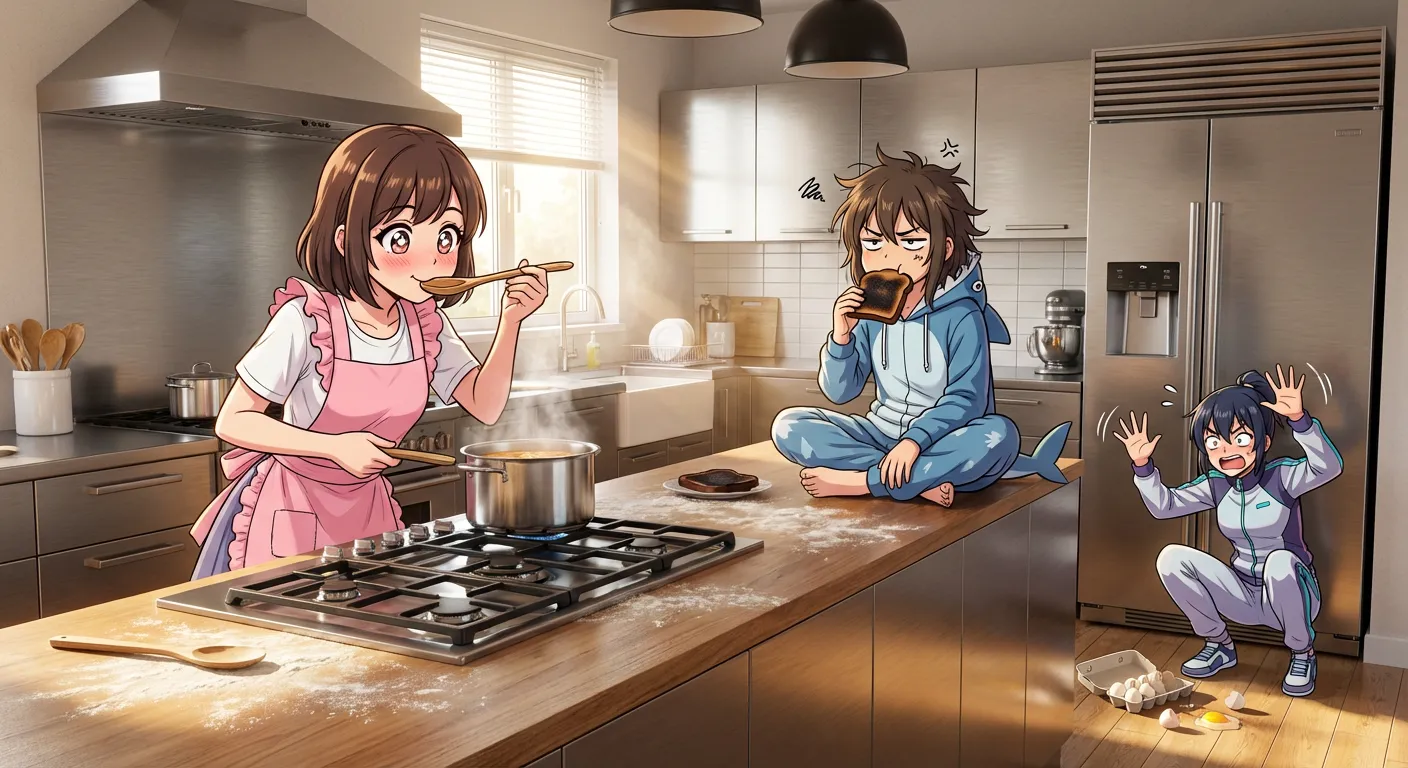 Gerador de anime com IA mostrando edições de personagem com mudanças de roupa e expressão no mesmo design base